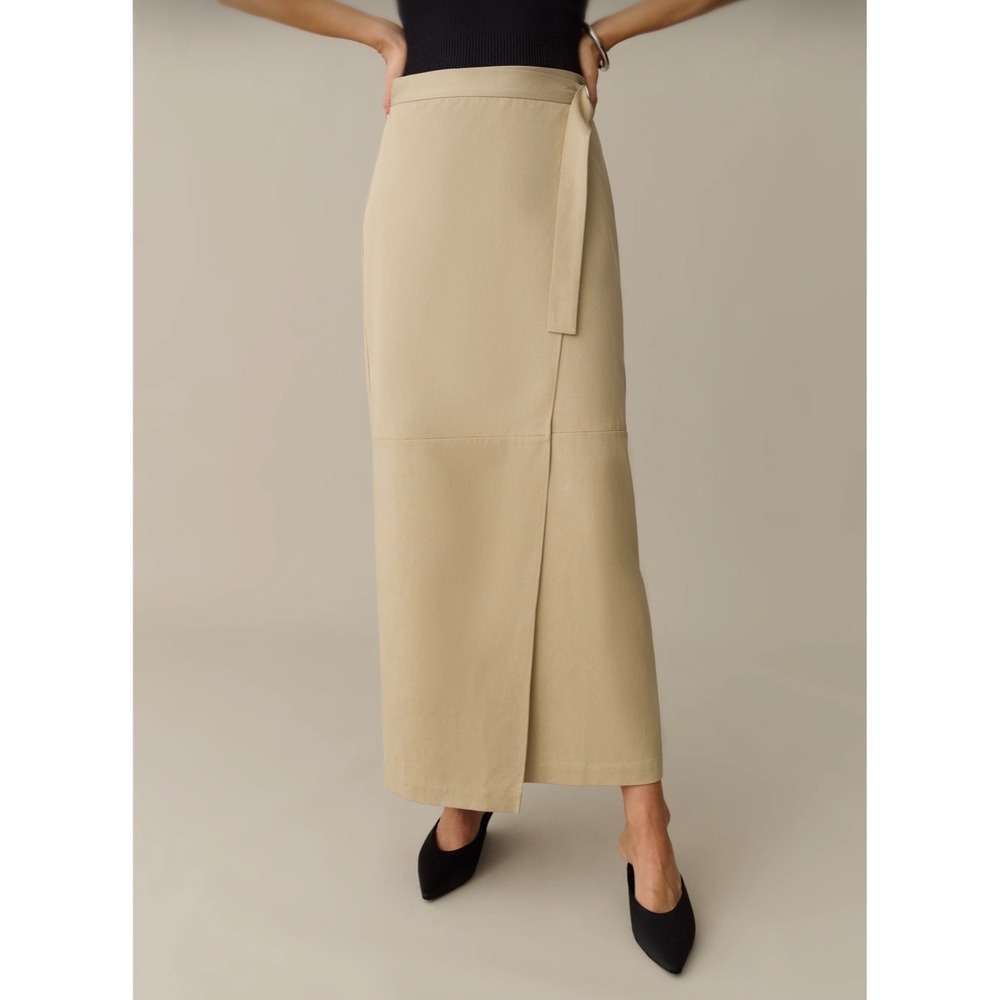 o.p.t Annelise Skirt Khaki Tan Tencel Cotton Wrap Maxi Skirt New